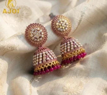 Elegant Pearl Studded Jhumka Earrings with Pink Beads Traditional