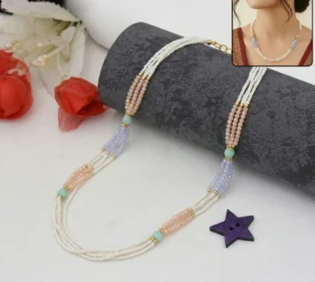 Multi-Layer Pearl Necklace with Pastel Peach, Lavender & Mint Beads