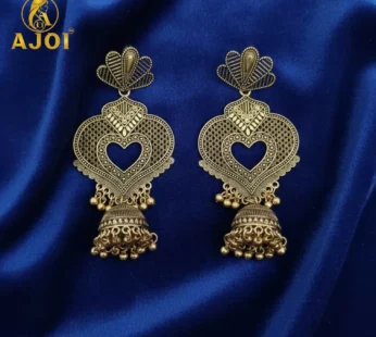Premium Antique Heart Jhumka Earrings with Traditional Gold-Tone Detailing