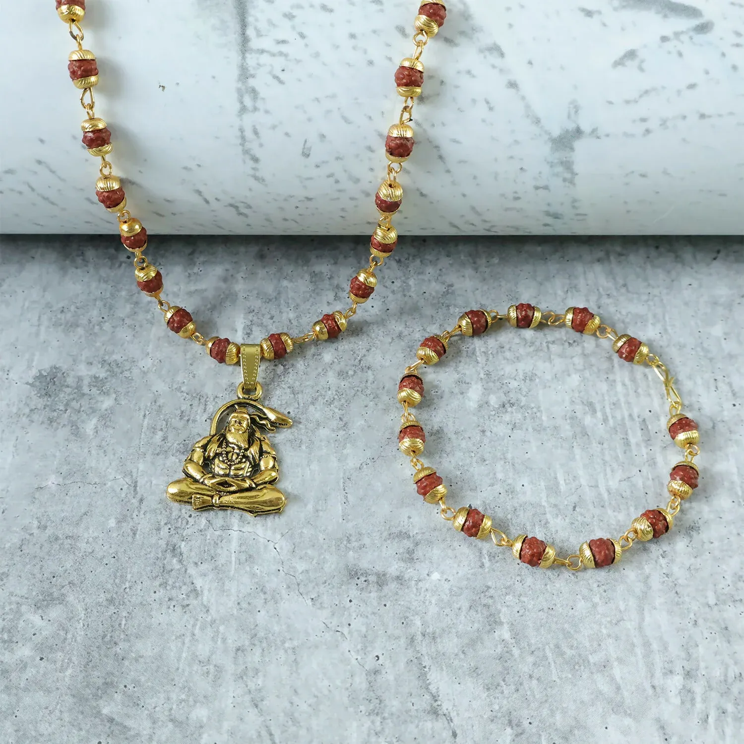 Hanuman Rudraksha Necklace Mala With Bracelet Combo - Detailed Feature View 1