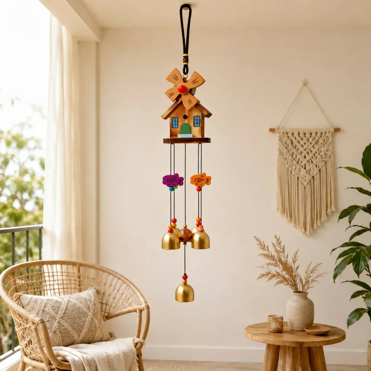 Premium Wooden Windchime – Rustic Home Decor with Melodious Bells - Buy Online at Alikart