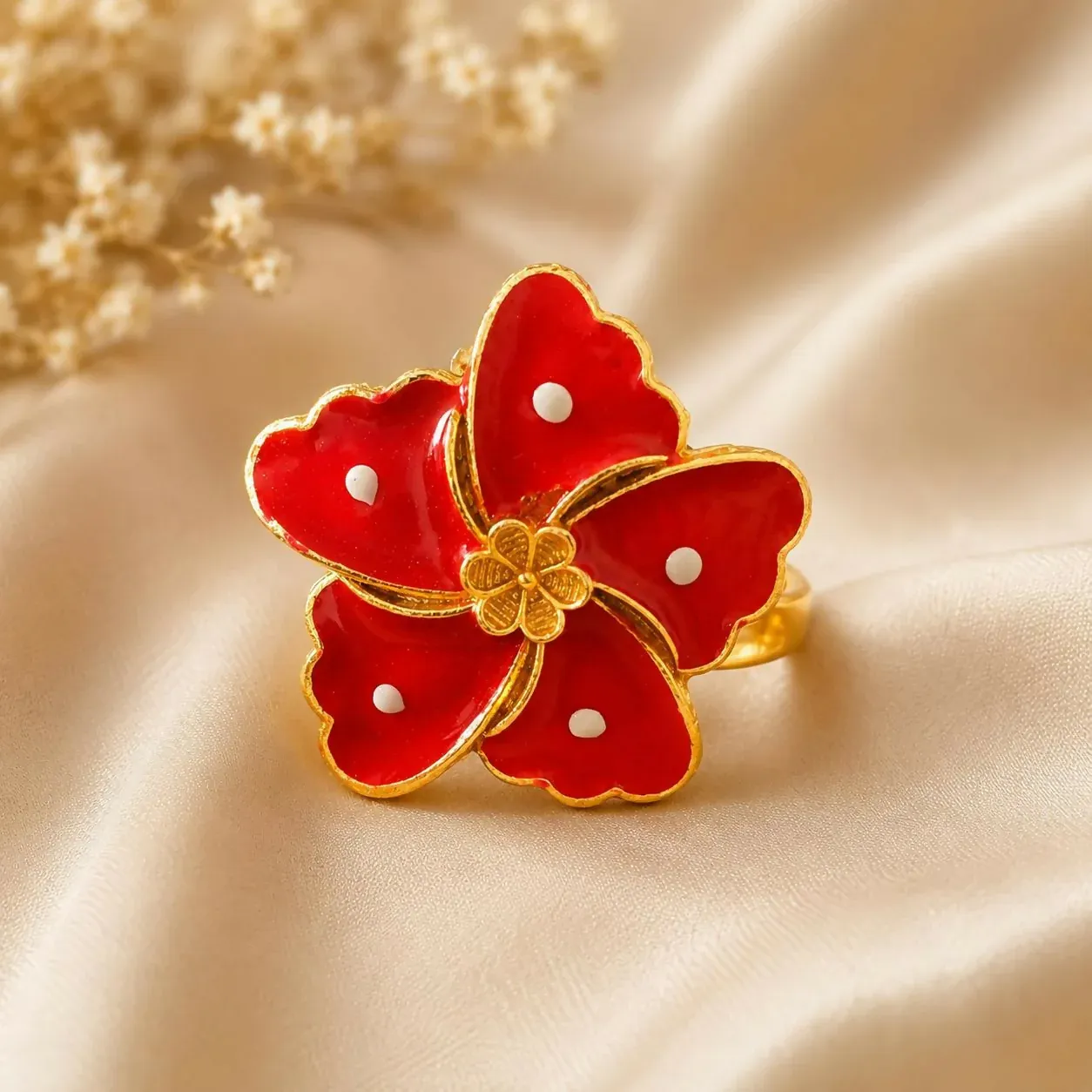 Premium Beautiful Red Flower Ring for Women | Stylish Fashion Jewelry Gift - Buy Online at Alikart