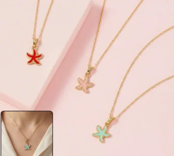 Cute Starfish Gold Pendant Necklace with Color Enamel