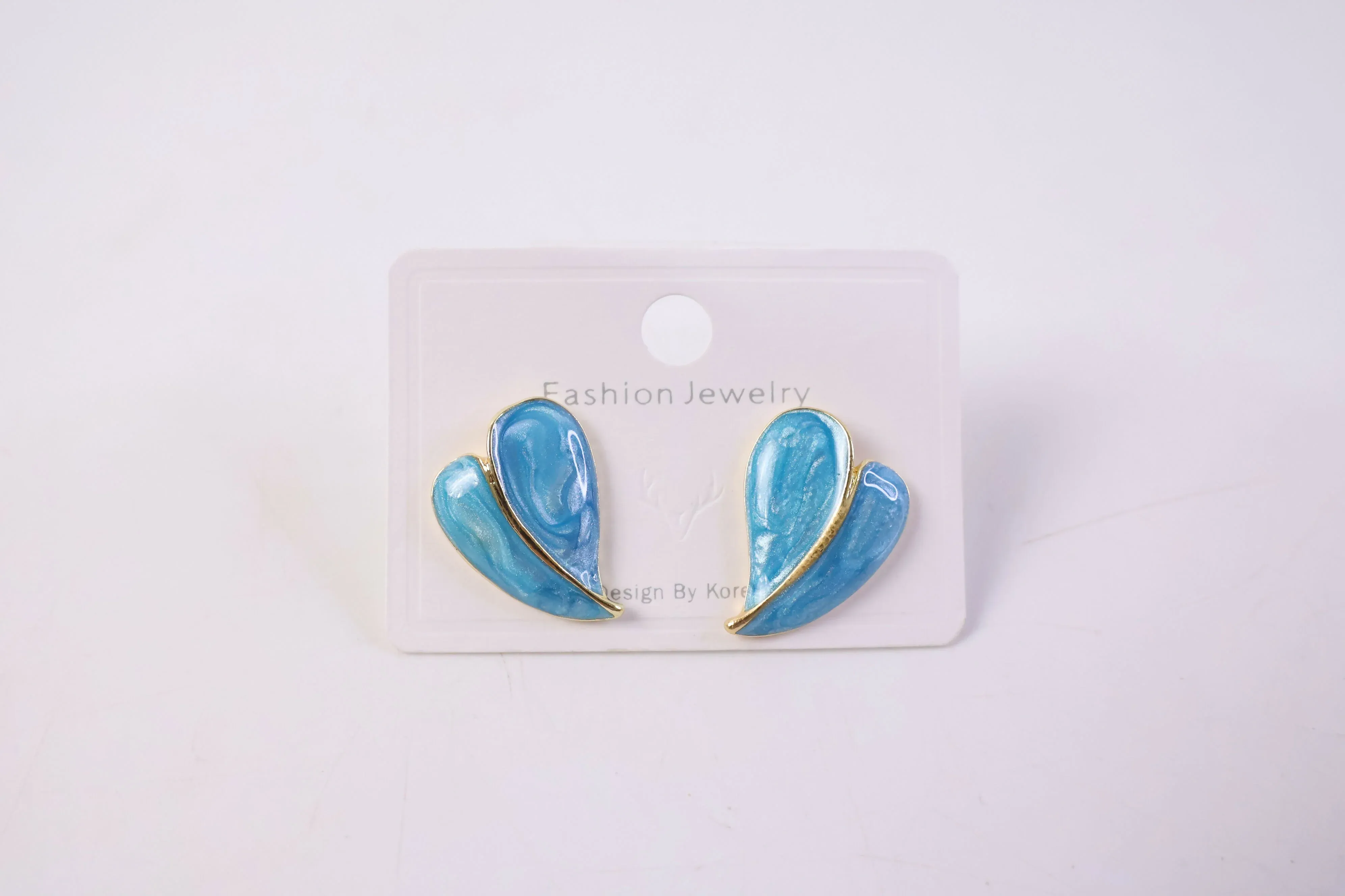 Elegant Sky Blue Glossy Leaf Design Stud Earrings with Gold Finish for Women - Detailed Feature View 4