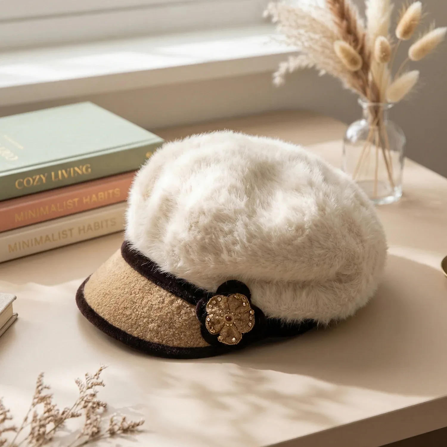 Stylish Winter & Summer Designer Cap – Soft Fur, Embroidered (1 Pc) - Detailed Feature View 6
