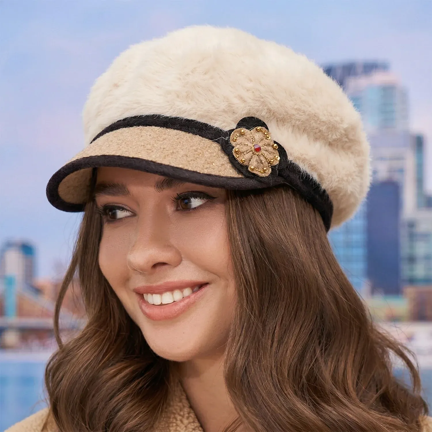 Stylish Winter & Summer Designer Cap – Soft Fur, Embroidered (1 Pc) - Detailed Feature View 4