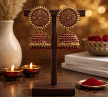 beautiful elegant oxidised jhumka earrings in maroon colour
