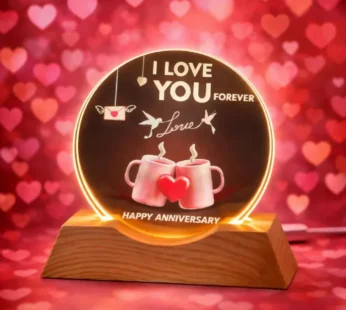 Anniversary Love LED Lamp Wooden Base Romantic Night Light