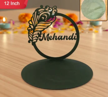 Mehendi Ceremony Tabletop Sign with Peacock Motif Elegant Wedding Decor Accent