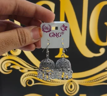 Elegant Oxidised Silver Hook Jhumka Earrings