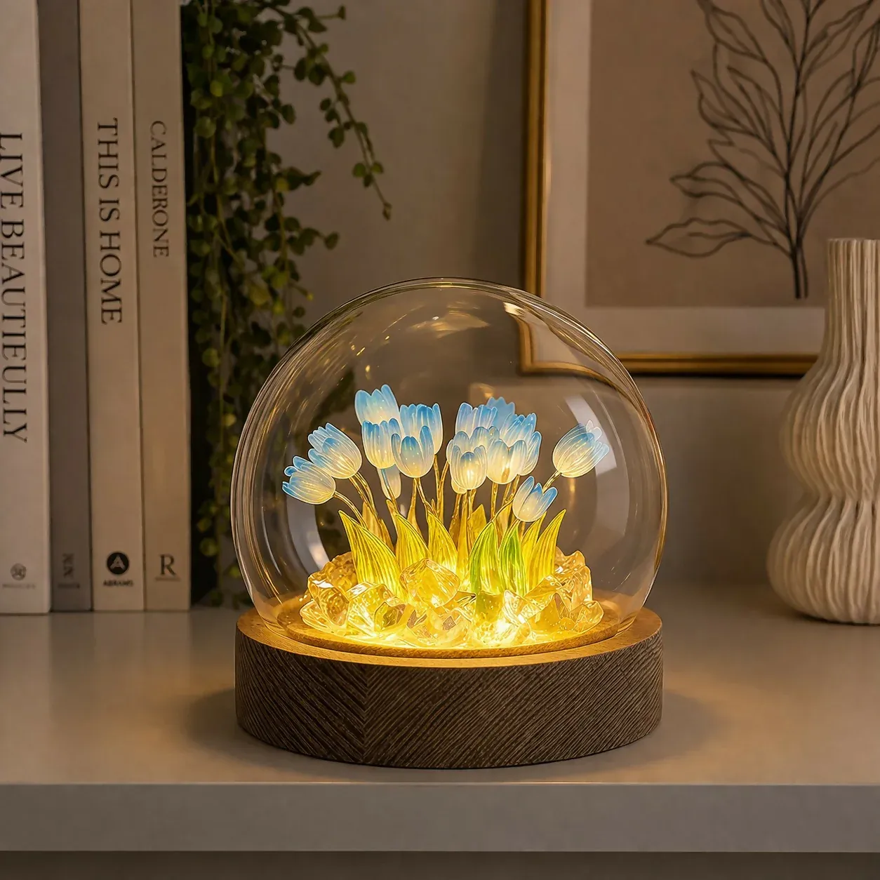 Premium DIY Tulip Night Light Kit LED Glass Dome Decorative Table Lamp - Buy Online at Alikart