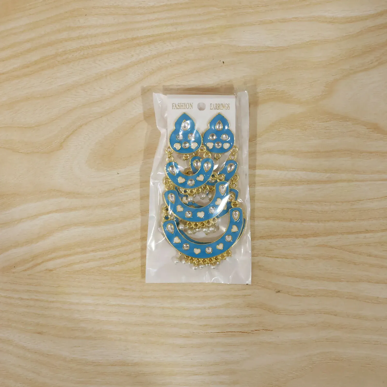 Sky Blue Layered Chandbali Earrings with Pearl Hanging for Women - Detailed Feature View 6