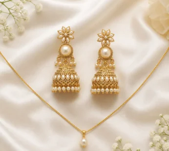 Oxidised Pearl Jhumka Earrings with Ruby & Black Stones
