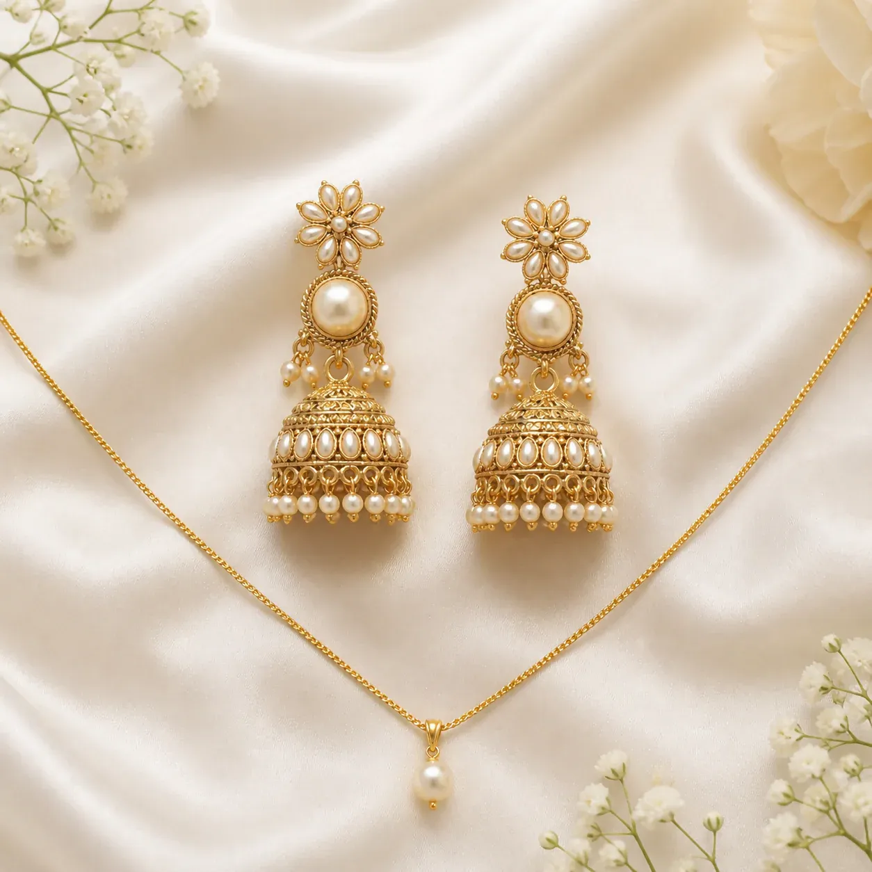 Premium Oxidised Pearl Jhumka Earrings with Ruby & Black Stones - Buy Online at Alikart