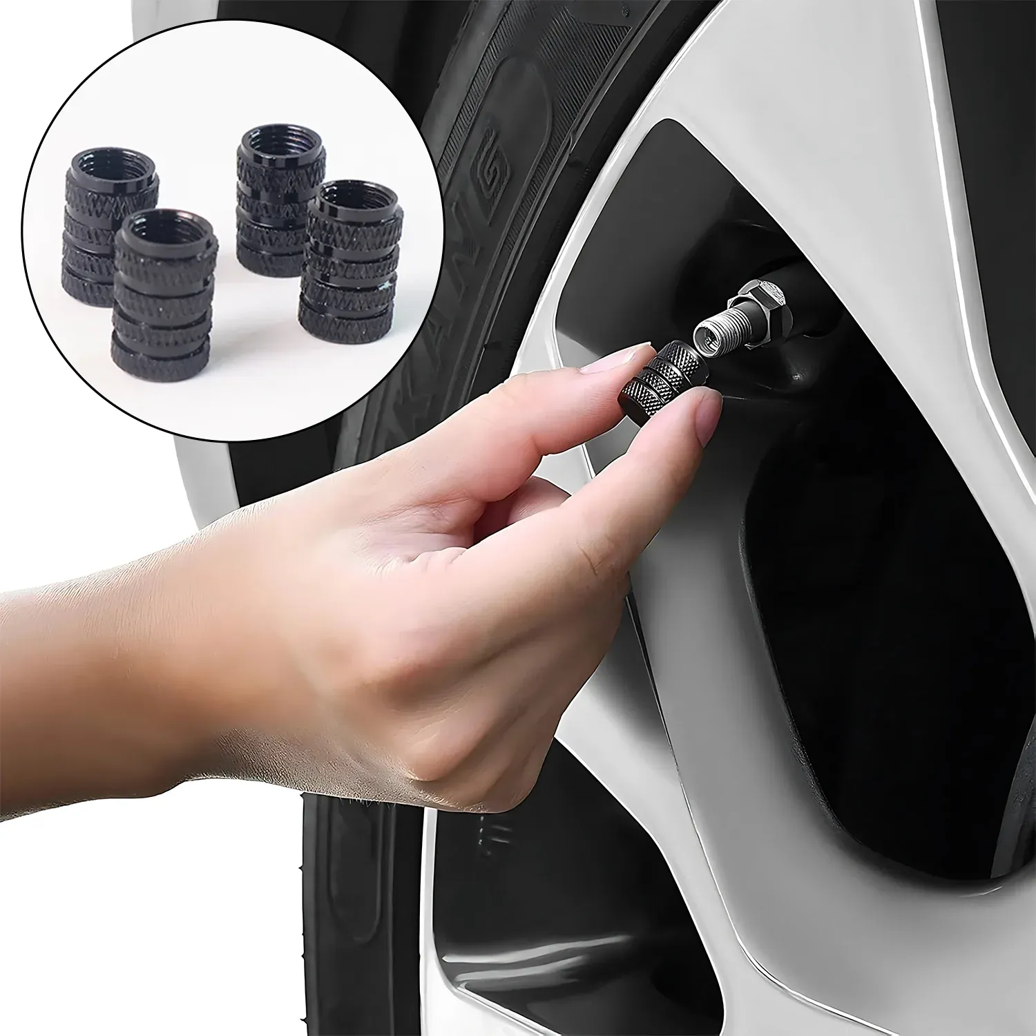 Silver Aluminium Tire Valve Stem Caps Set of 4 for Cars & Bikes - Detailed Feature View 2