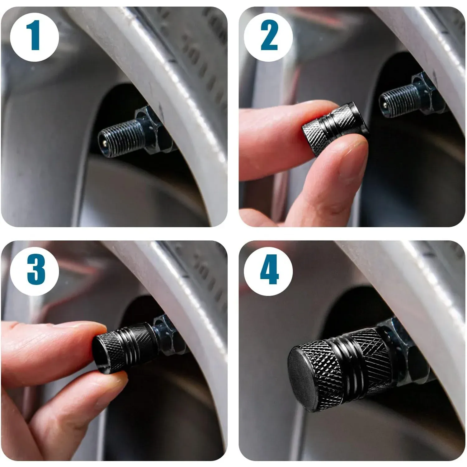 Silver Aluminium Tire Valve Stem Caps Set of 4 for Cars & Bikes - Detailed Feature View 4
