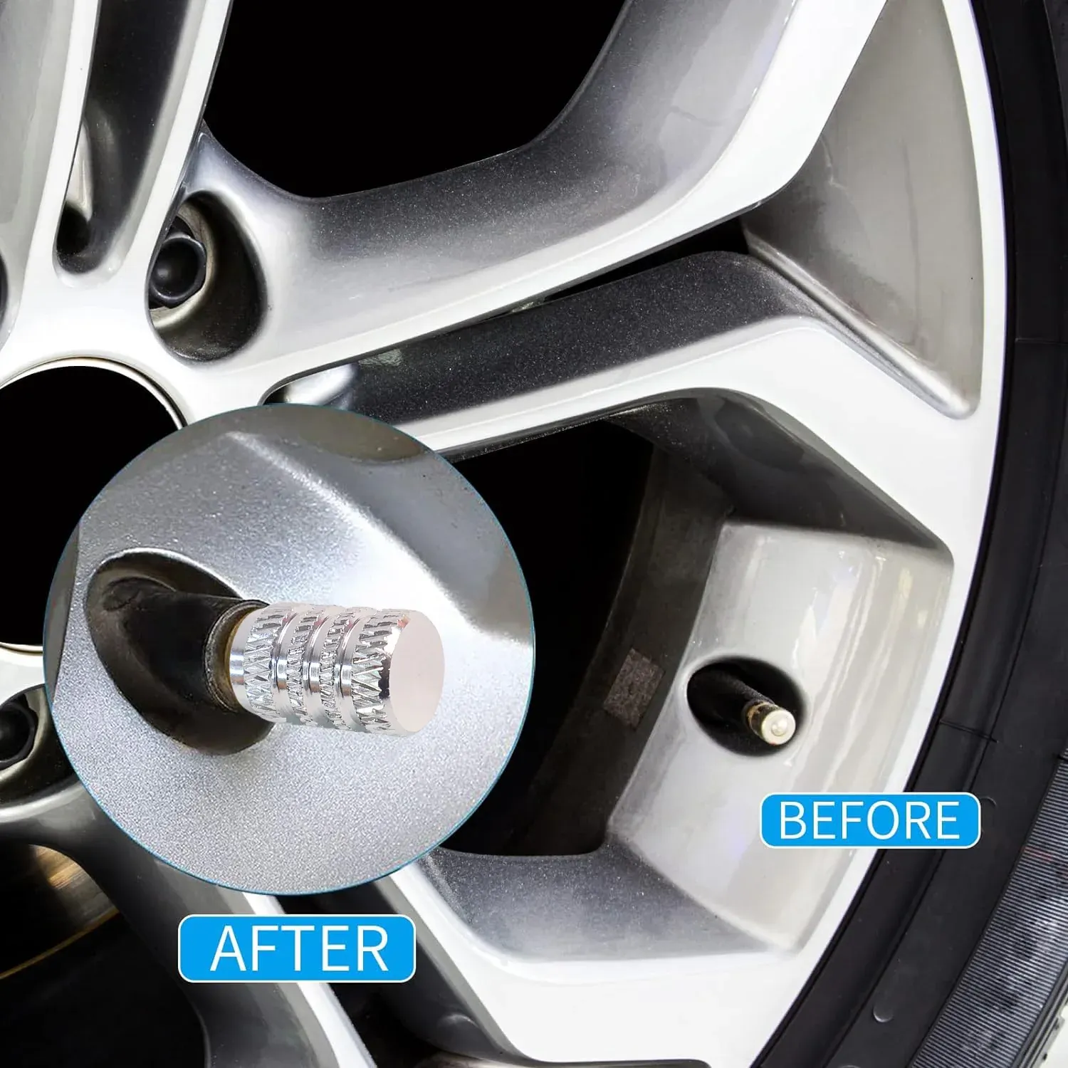 Silver Aluminium Tire Valve Stem Caps Set of 4 for Cars & Bikes - Detailed Feature View 6