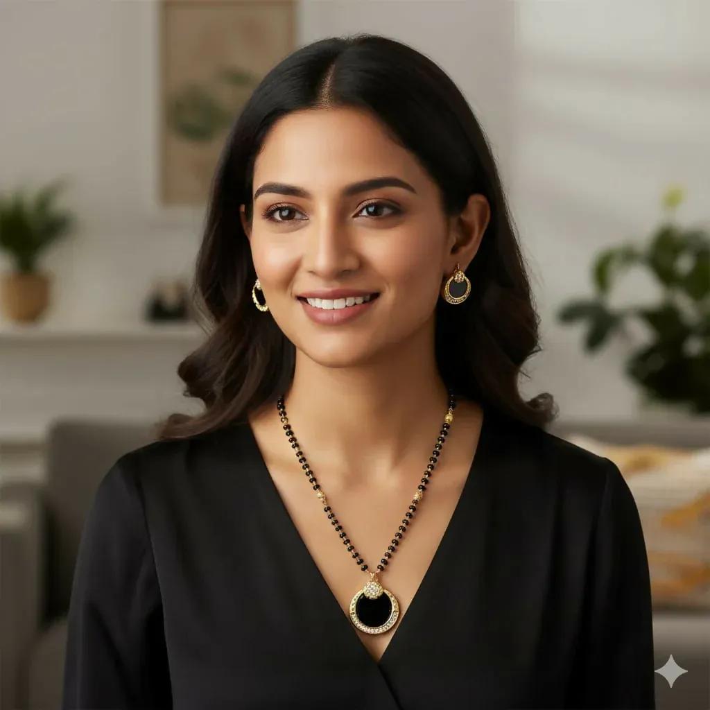 Elegant Gold Plated AD Mangalsutra Set with Earrings - Detailed Feature View 1