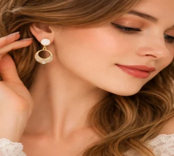 Elegant Gold Crystal Drop Earrings with Pearl Top for Women