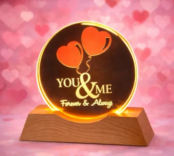 You & Me Forever LED Acrylic Lamp with Wooden Base | Romantic Night Light