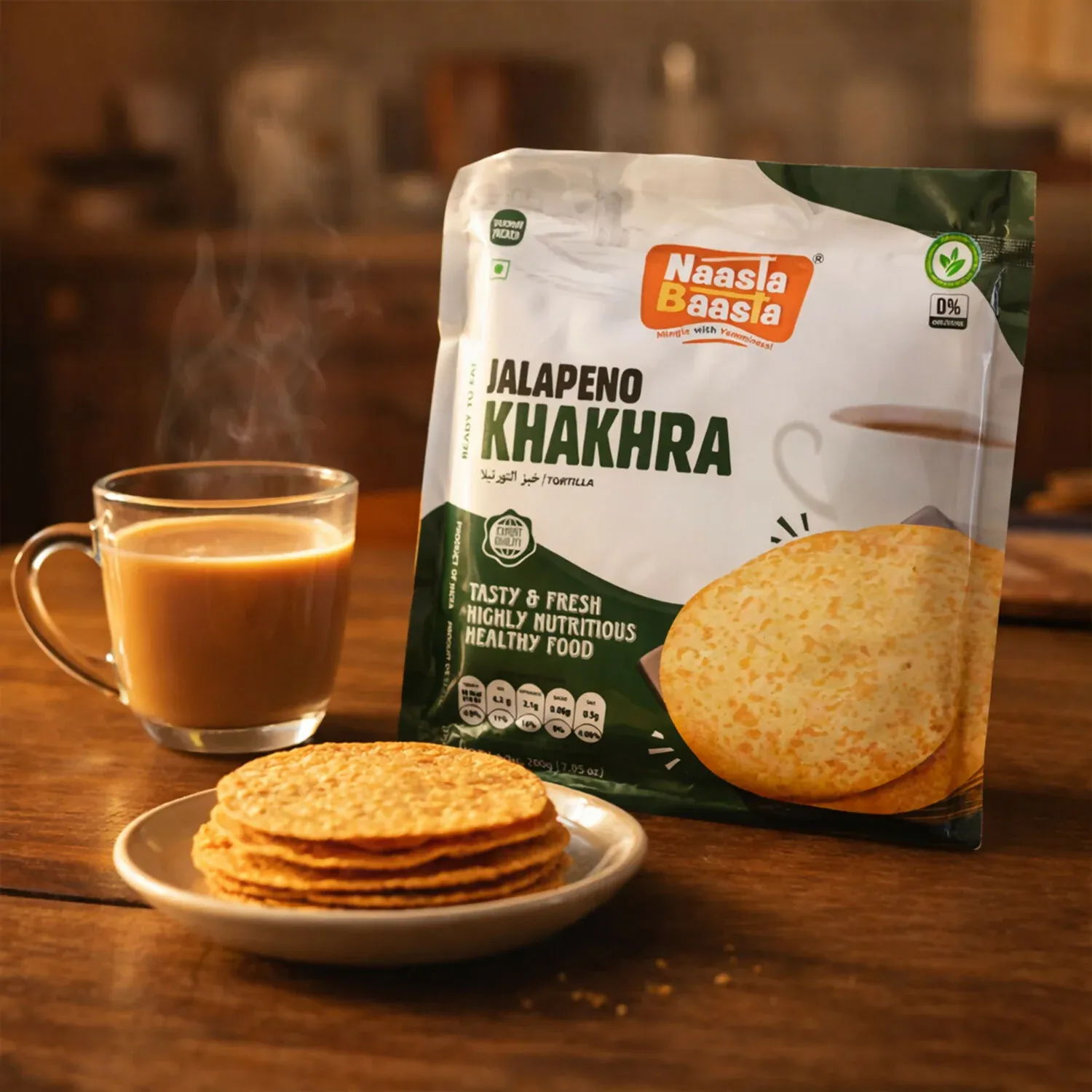 Naasta Baasta Jalapeno Khakhra Ready-to-Eat Crispy Whole Wheat Snack (200 Gm) - Detailed Feature View 5