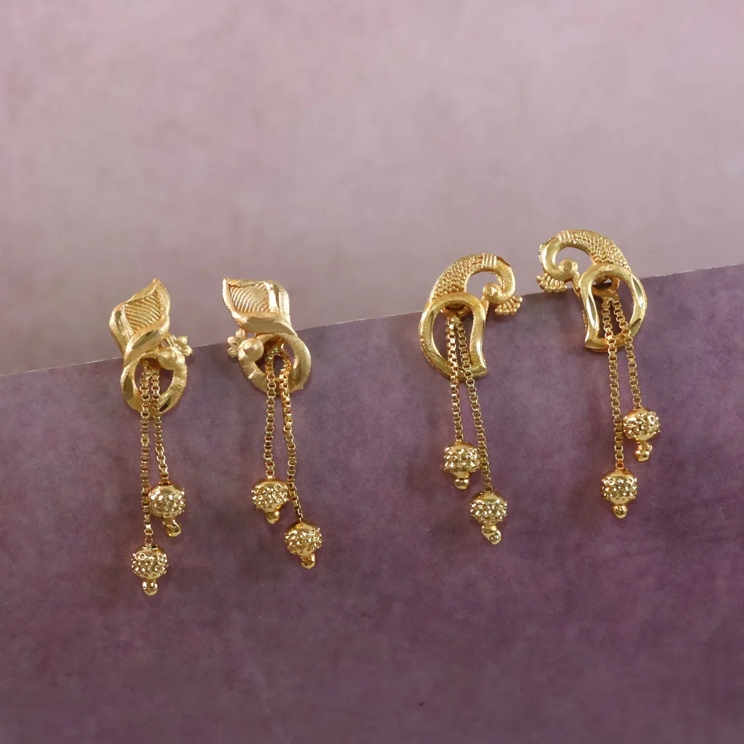 Premium Elegant Gold-Toned Ethnic Earrings Set with Floral Peacock Design & Beads (2 Pair) - Buy Online at Alikart