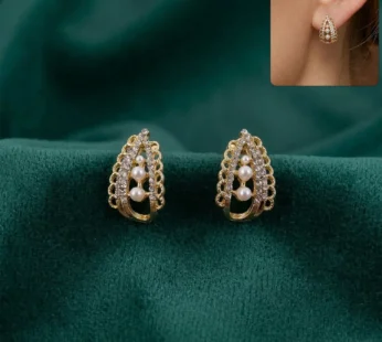 Royal Korean Crystal Arch & Triple Pearl Stud Earrings For Women And Girls