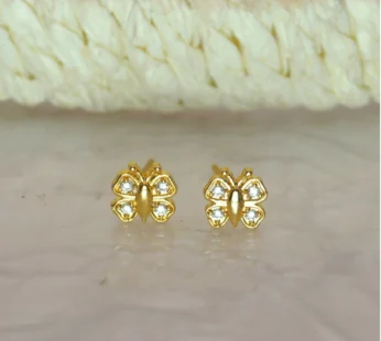 Gold Plated Butterfly Stud Earrings with Diamond-Cut Stones for Women & girls