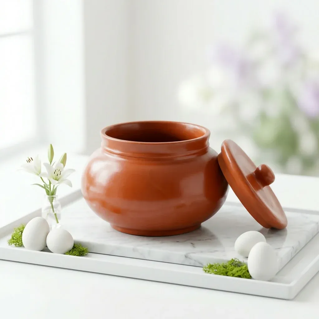 Clay Dahi Handi with Lid - Natural Terracotta Pot for Thick Curd - Detailed Feature View 1