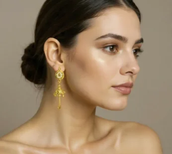 Elegant Paisley Stud Jhumka Earrings with Chain Drops
