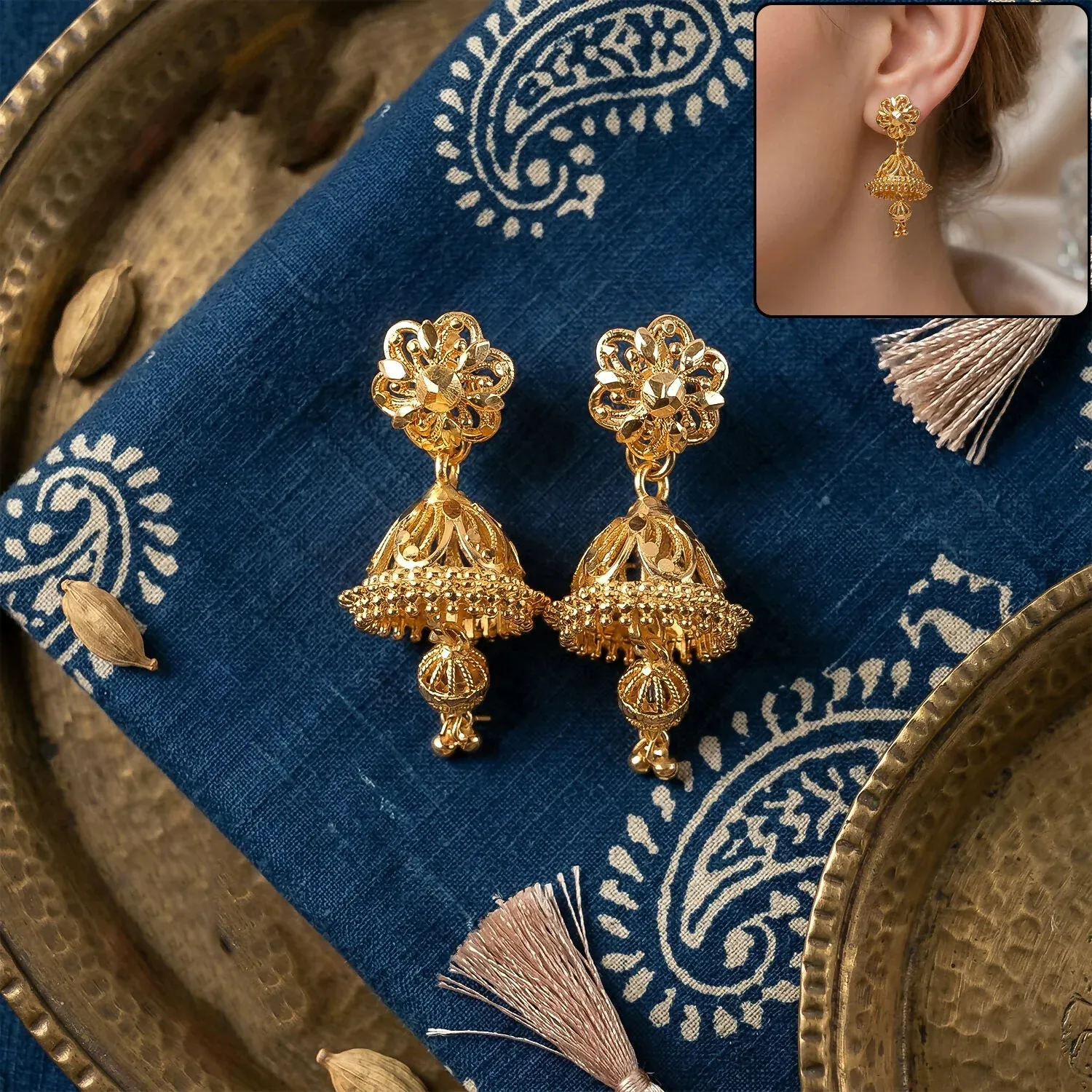 Premium Exquisite Ethnic Gold-Toned Jhumki Earrings for Weddings and Festive Wear - Buy Online at Alikart