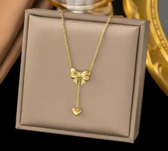 Heart Pendant Necklace for Women Delicate Chain with Bow & Heart Charm