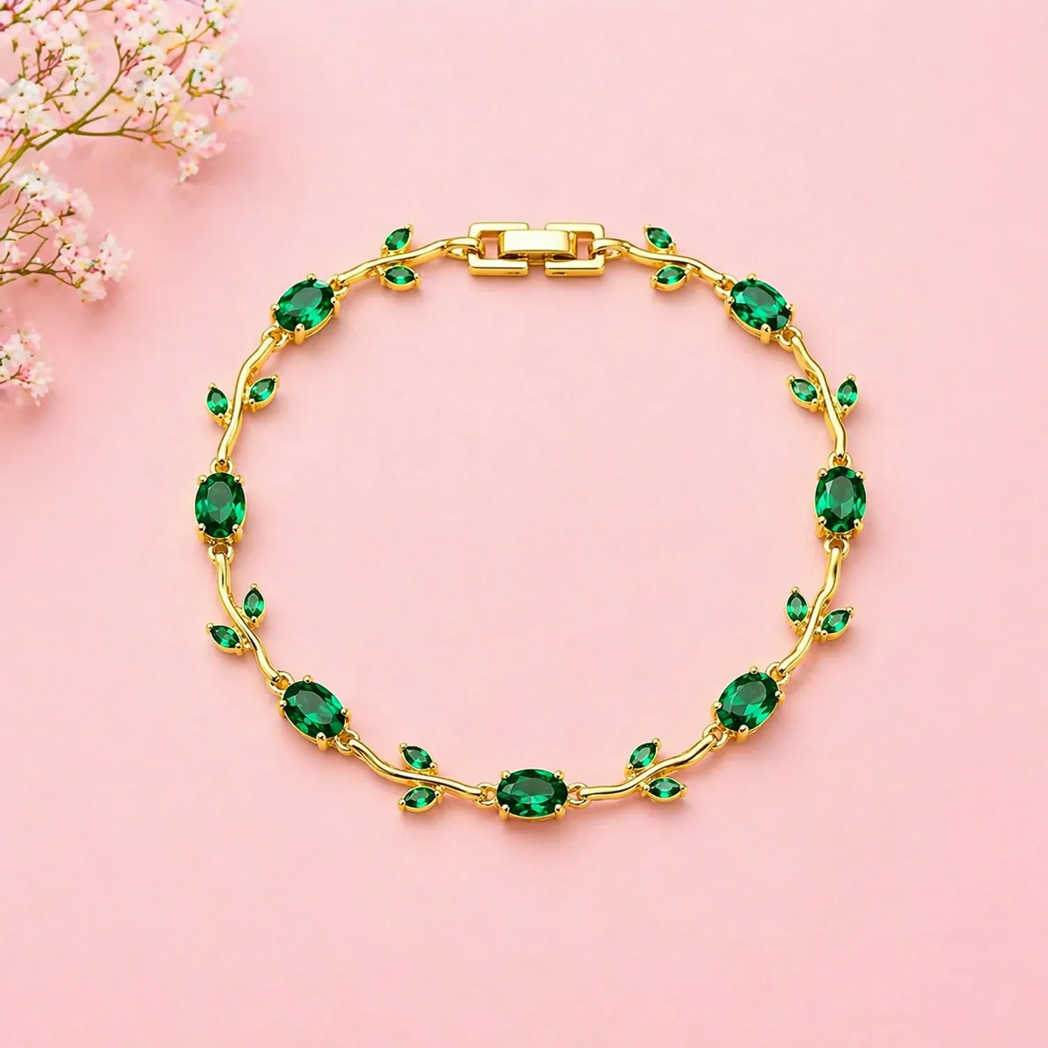 Gold-Plated Tulip Vine Crystal Bracelet for Women & Girls - Detailed Feature View 1