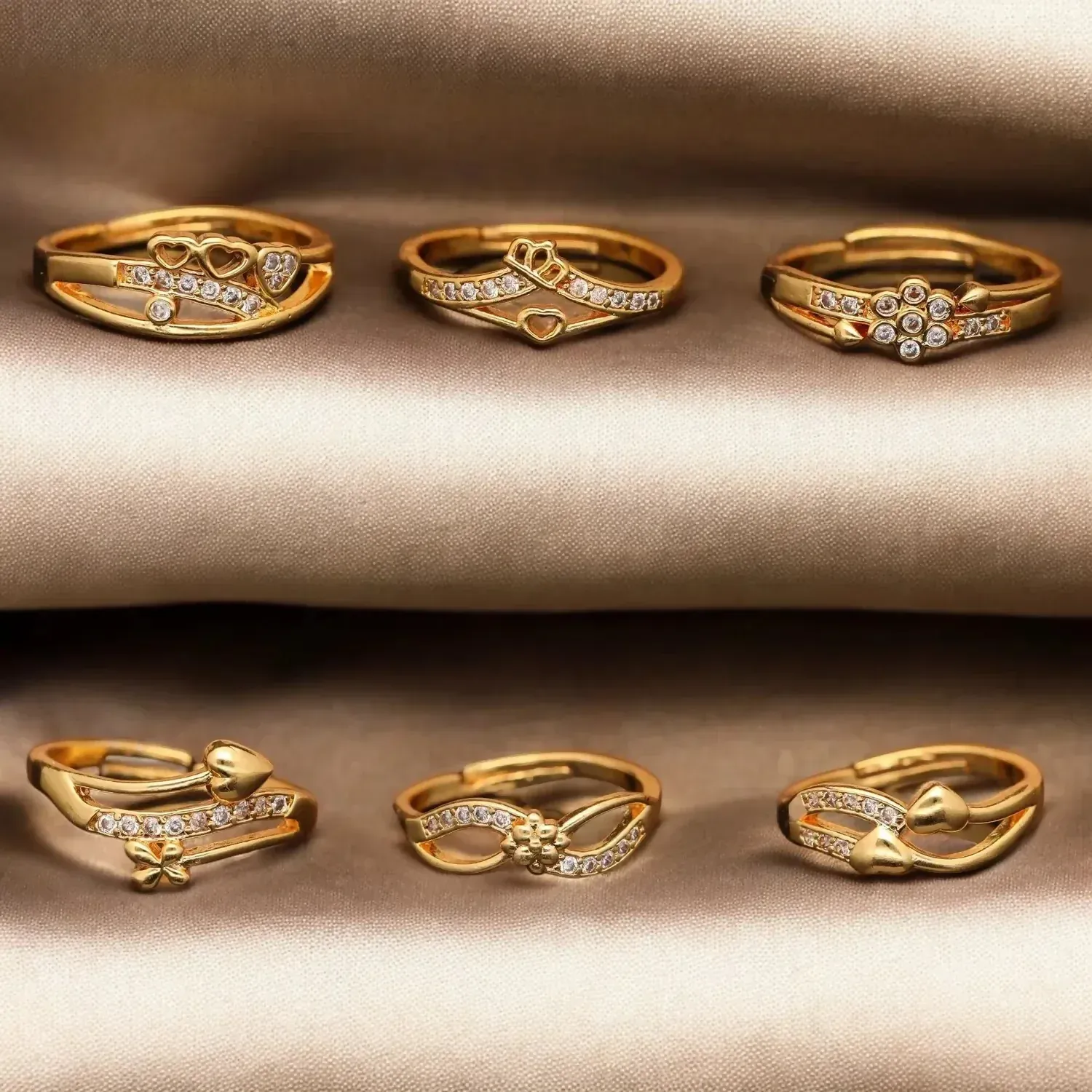 Elegant Gold Plated Finger Ring Set for Women (Pack of 6) - Detailed Feature View 3