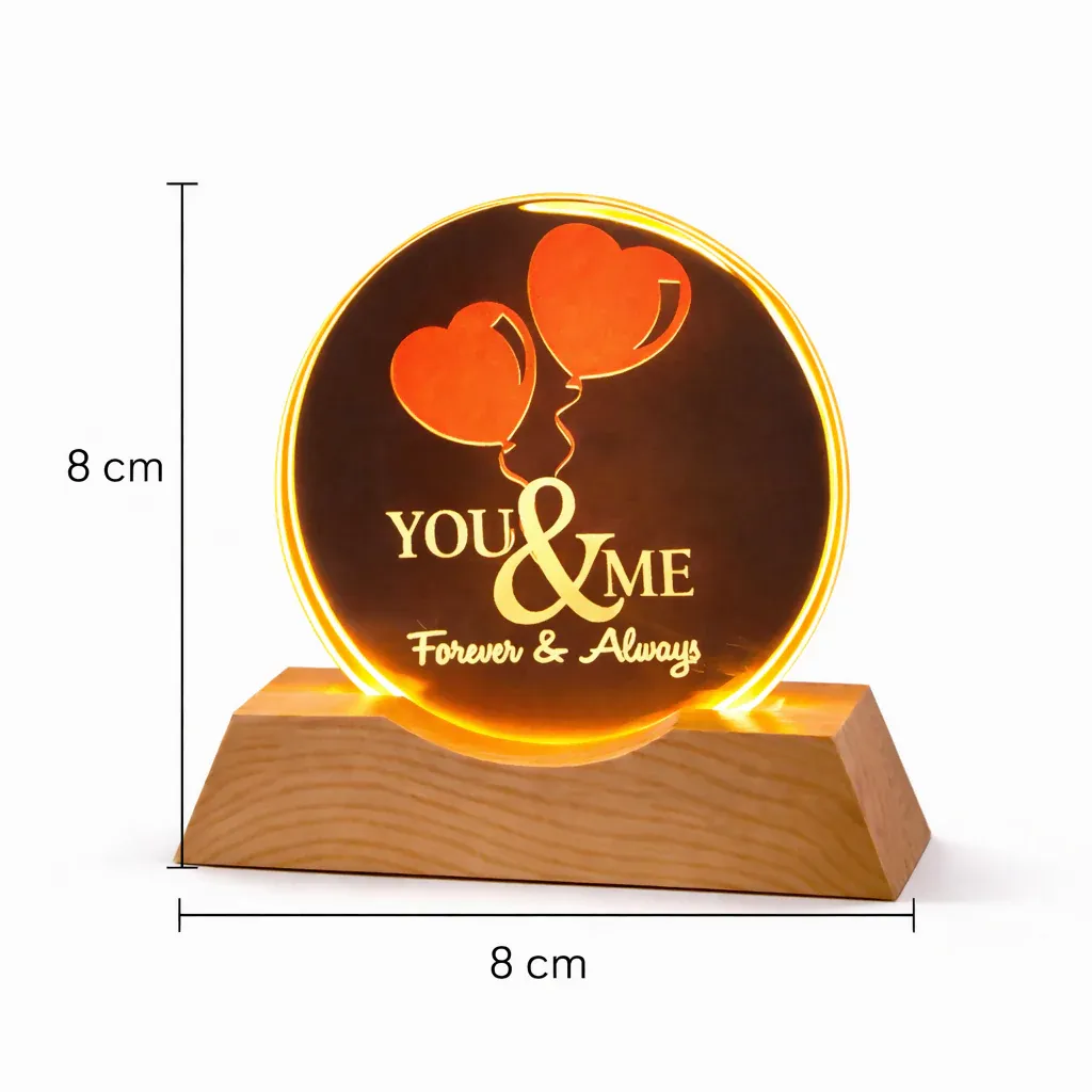 You & Me Forever LED Acrylic Lamp with Wooden Base | Romantic Night Light - Detailed Feature View 4