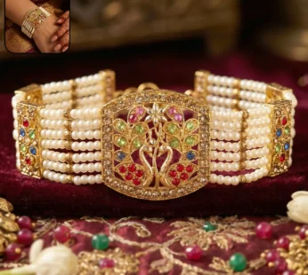 Pearl & Multi-Stone Floral Bridal Bracelet in Gold Tone
