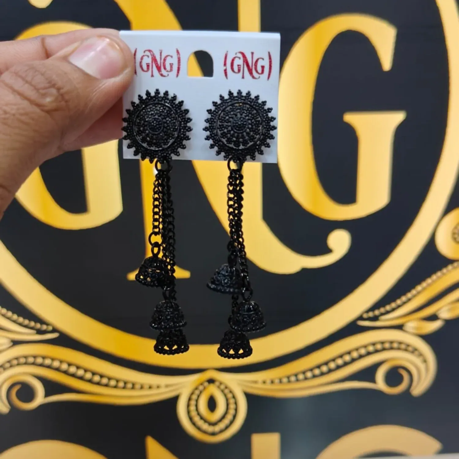 Bold black oxidised jhumka earrings - Detailed Feature View 3