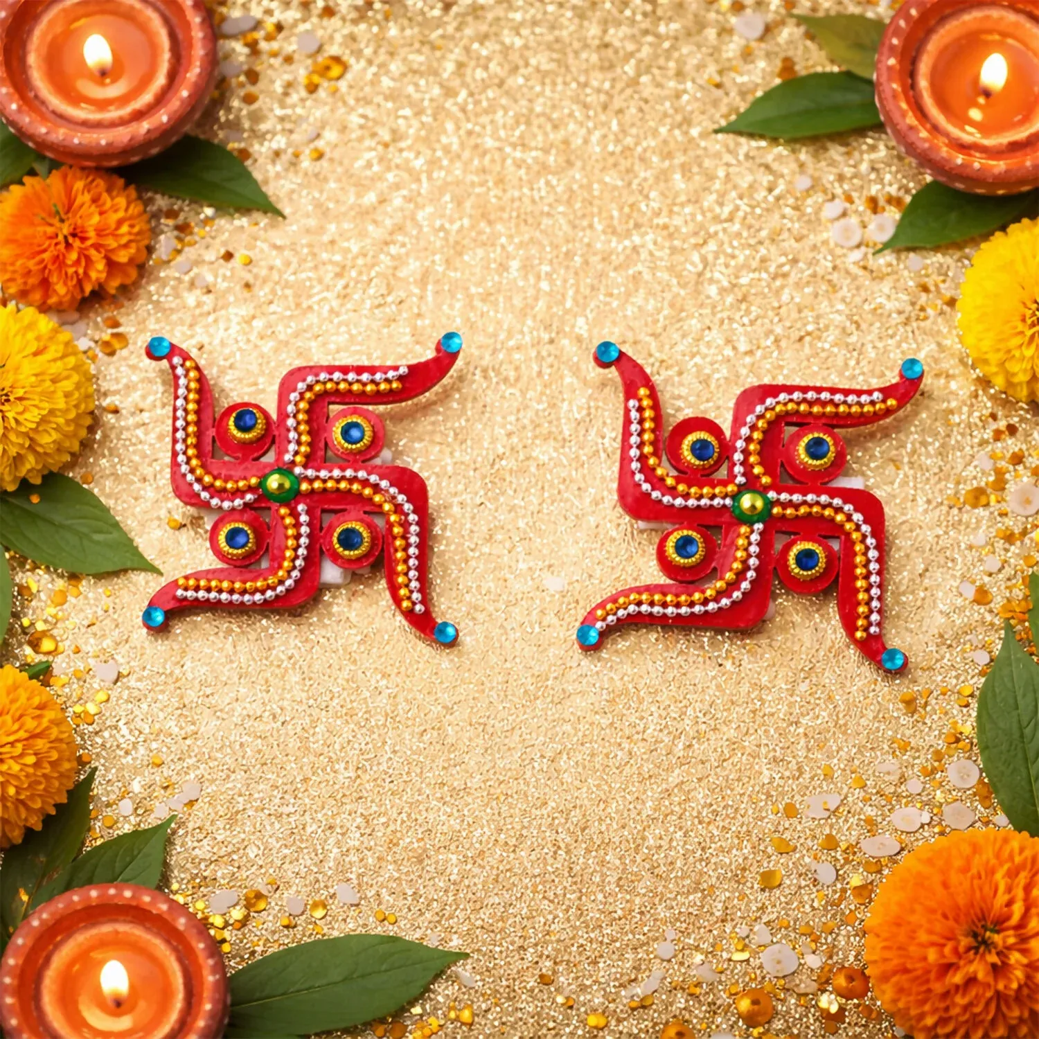 Swastik Door Hanging – Red Acrylic Pair for Auspicious Occasions - Detailed Feature View 3