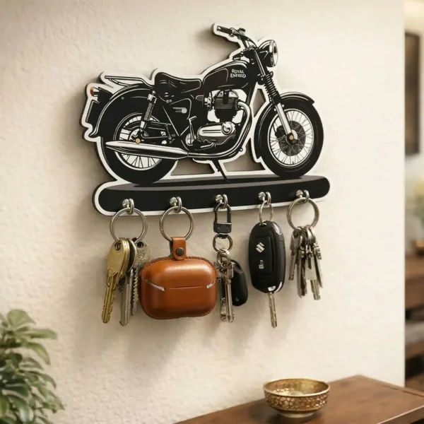 Bike Design Wooden Key Holder – Stylish Wall Mount with 5 Hooks