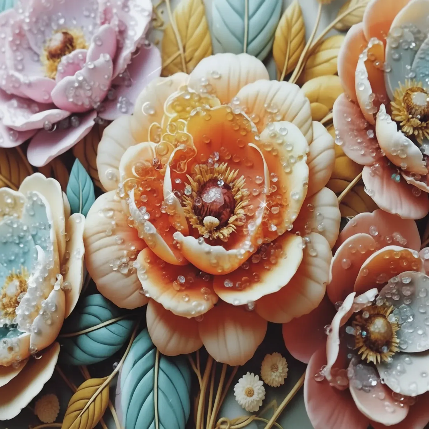 Premium 3D Floral Wall Art Panel – Luxury Golden Frame Home Decor - Detailed Feature View 2