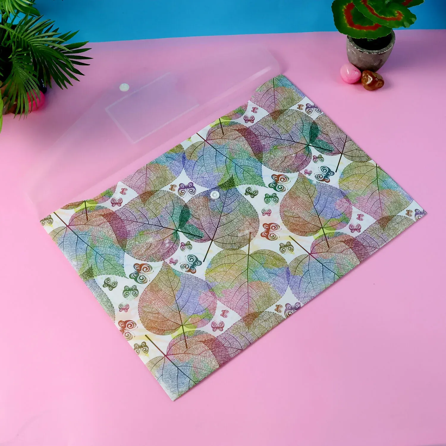 Printed A4 Document Folder – Leaf Design with Button Closure & Label Slot (1 Pc) - Detailed Feature View 4