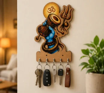 Mahadev Wooden Key Holder – Elegant Wall Mount with 5 Hooks