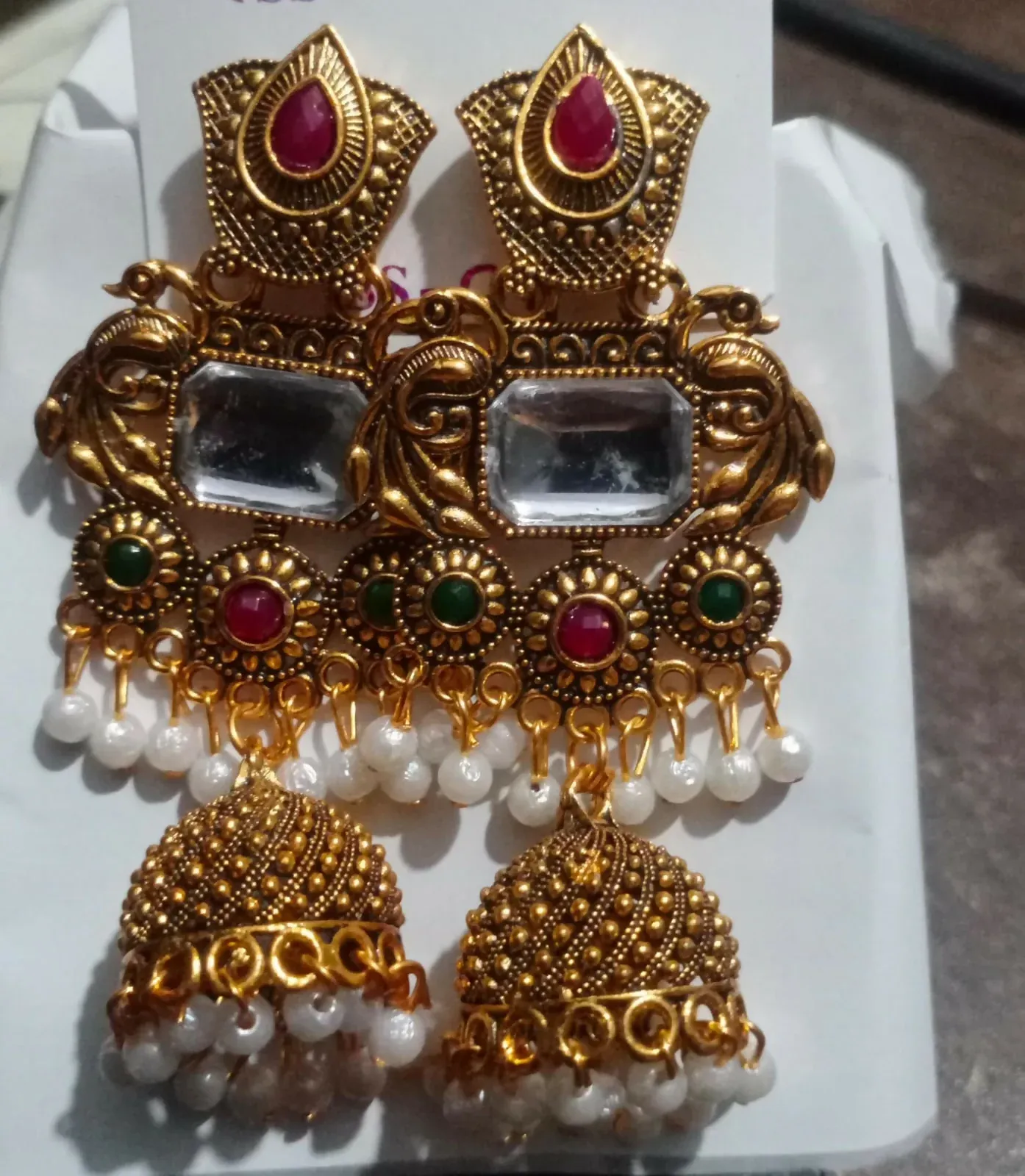 Gold Plated Kundan Jhumka Earrings with Pearl Drops for Women - Detailed Feature View 4