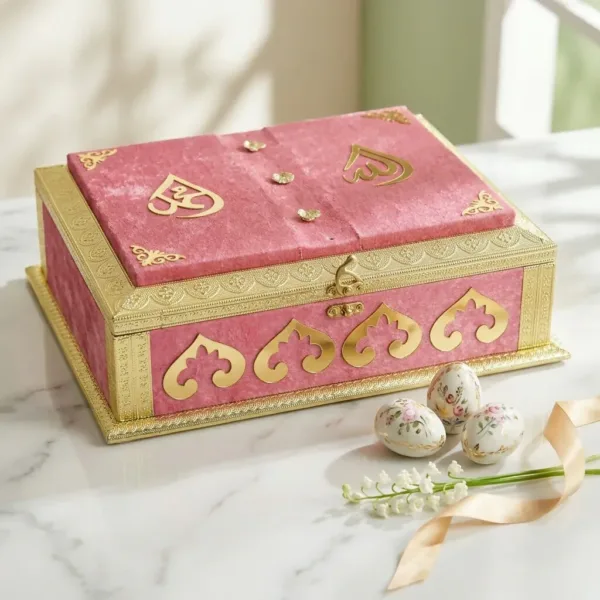 Luxury Velvet Quran Box with Folding Rehal and Golden Calligraphy
