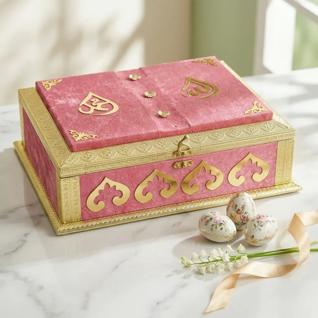Premium Luxury Velvet Quran Box with Folding Rehal and Golden Calligraphy - Buy Online at Alikart