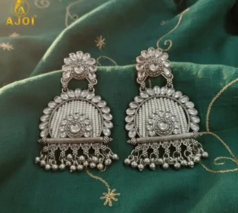 Traditional Oxidized Silver Jeco Chandbali Earrings