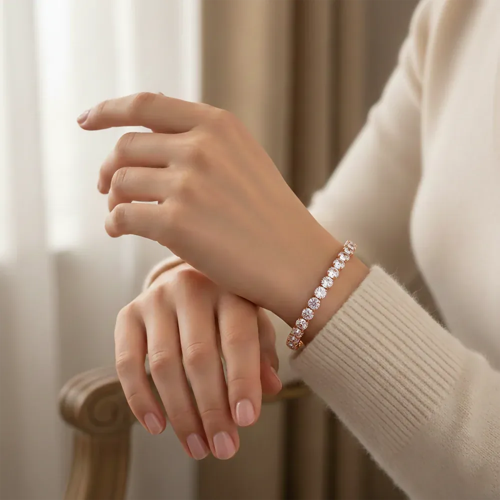 Designer Rose Gold Finish American Diamond Bracelet - Detailed Feature View 1