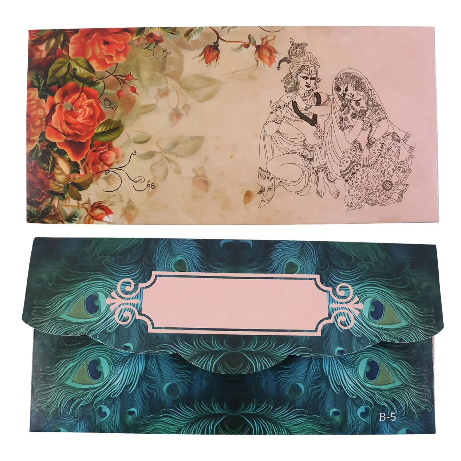 Designer A4 Size Money Gift Envelopes with Peacock Feather & Floral Patterns for Wedding, Festive & Cash Gifting – Pack of 10 - Detailed Feature View 2