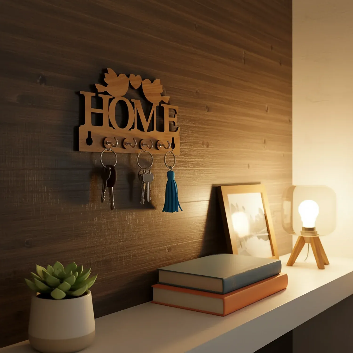 Wooden Key Holder for Wall with Birds – Decorative MDF Key Organizer - Detailed Feature View 2