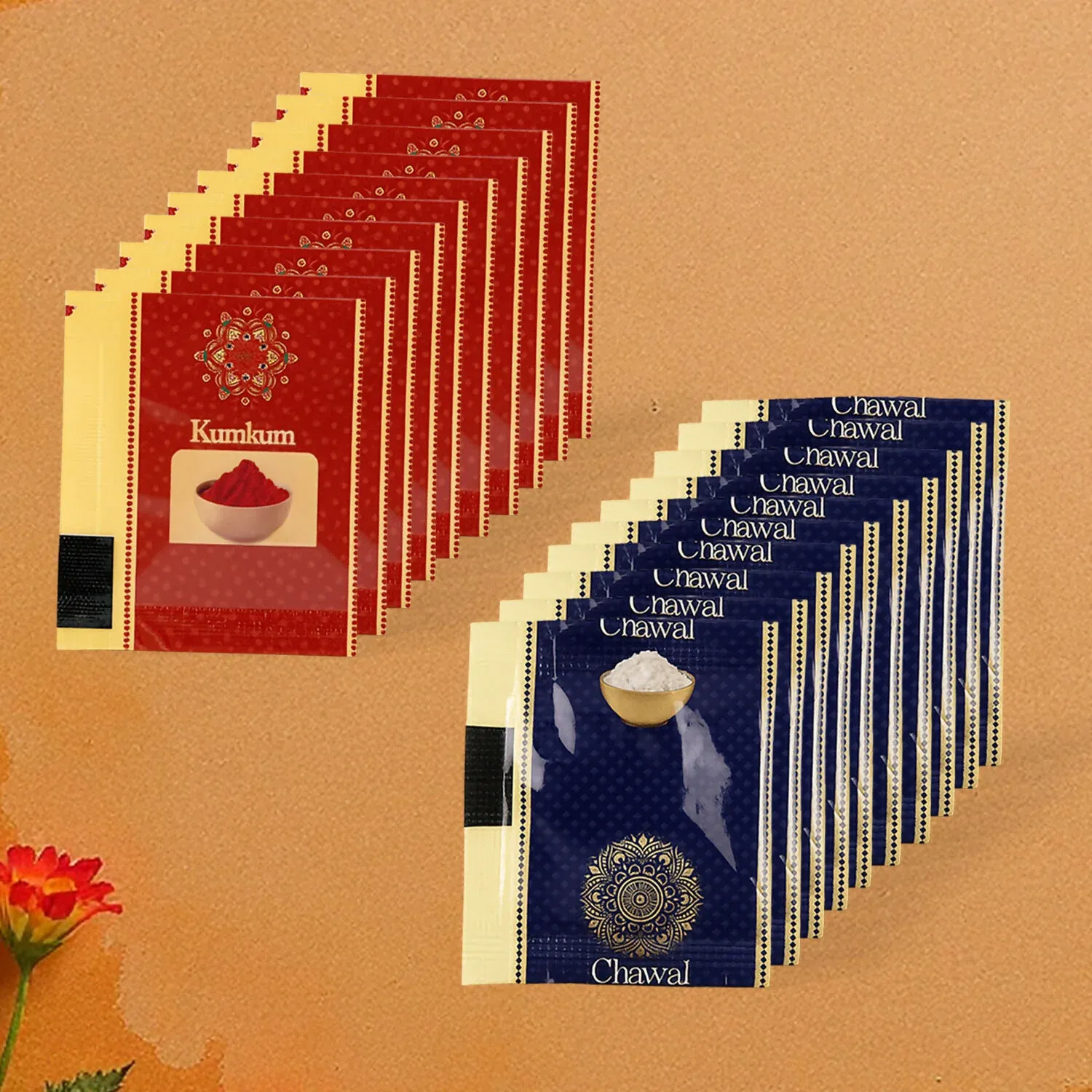 Festive 10-Pack Kumkum & Chawal Sachets for Rakhi & Pooja - Detailed Feature View 3